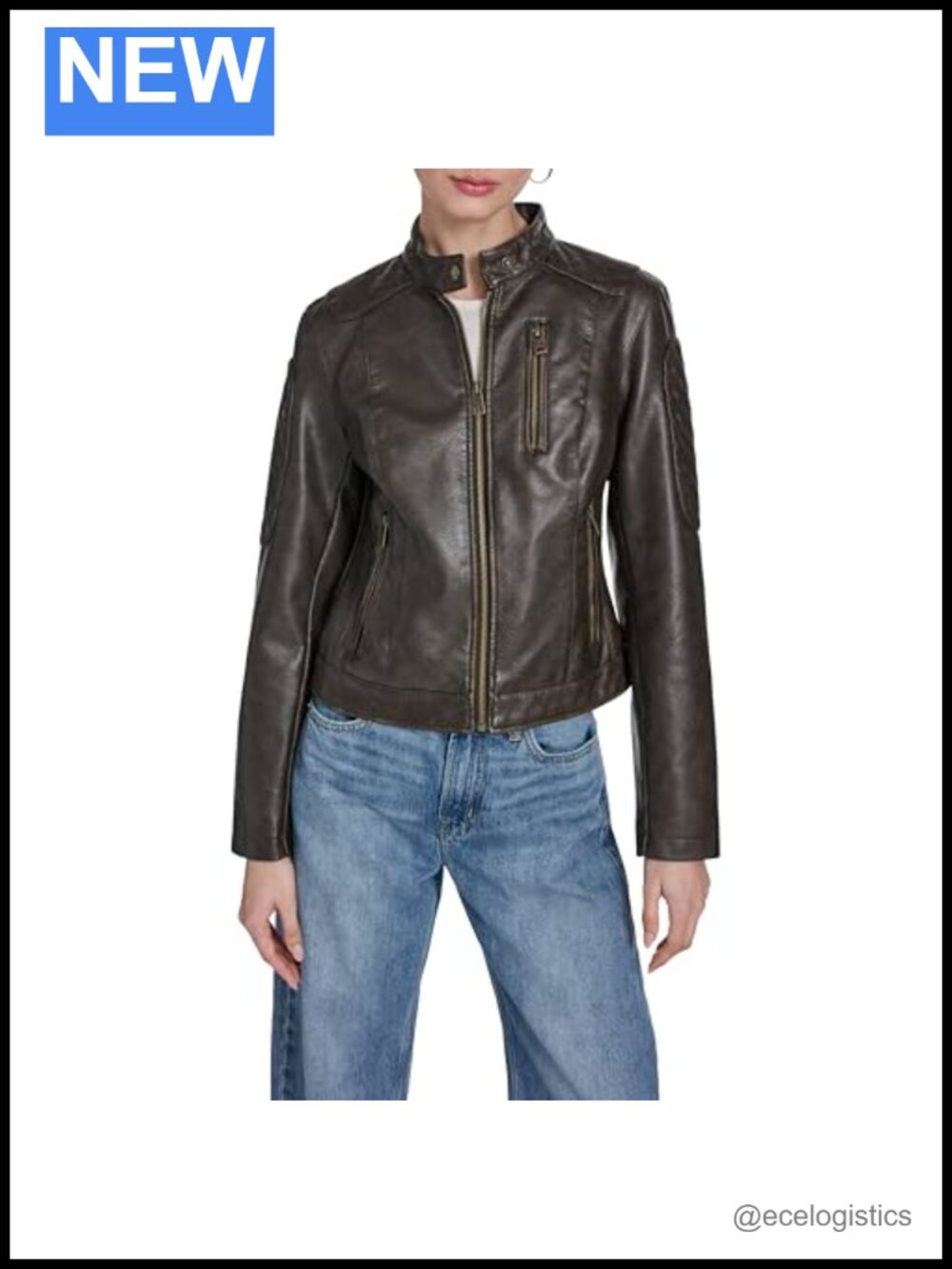 Women's Faux Leather Moto Racer Jacket Quilted Zip